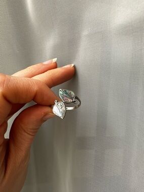 Sterling Silver Abalone Leaf Open Ring - Multicolor Mexico Adjustable Size